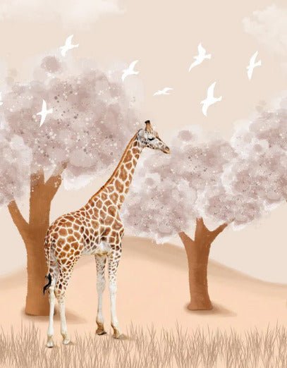 Papier peint chambre enfant Girafe dans la Savane, XXL, tendance
