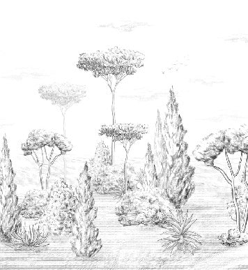 Panoramic antique forest wallpaper