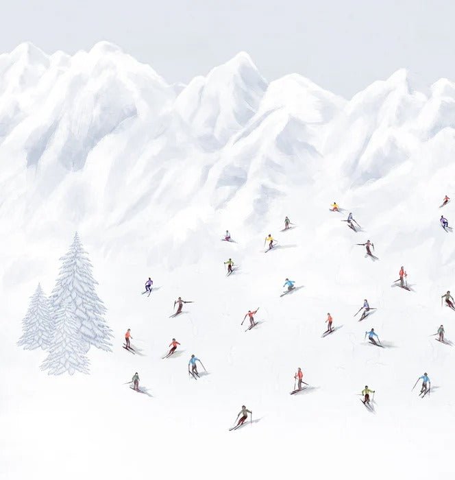 Colorful skiers mountain wallpaper