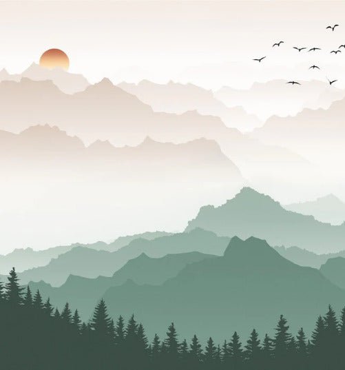 Mountain in mist wallpaper terracotta