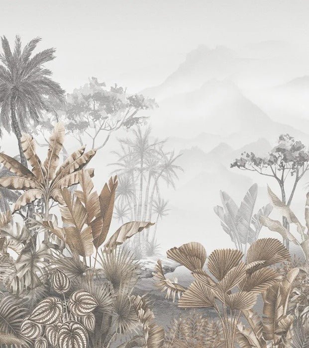 Tropical sepia bathroom wallpaper