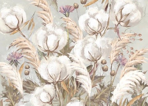 Panoramic cotton flower wallpaper