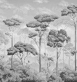 Panoramic wallpaper pine forest voluptuous green