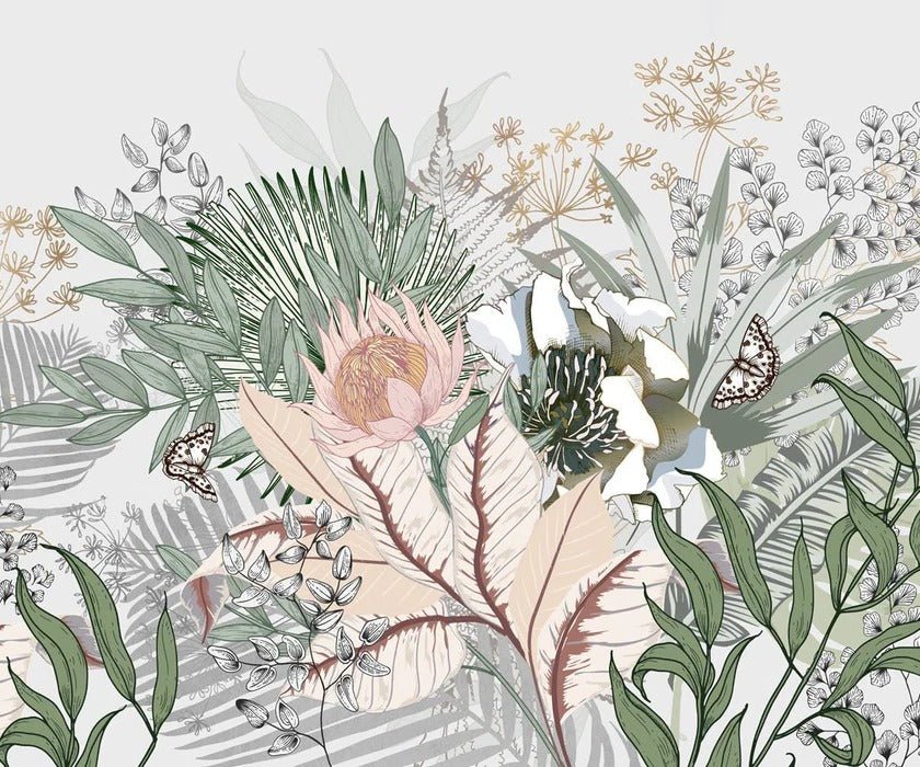 Panoramic floral botanic wallpaper