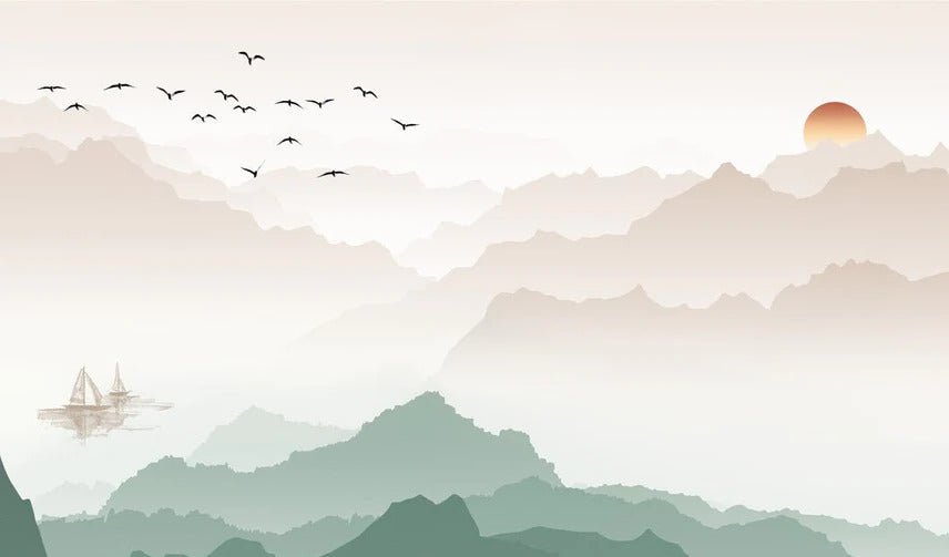 Mountain in mist wallpaper terracotta