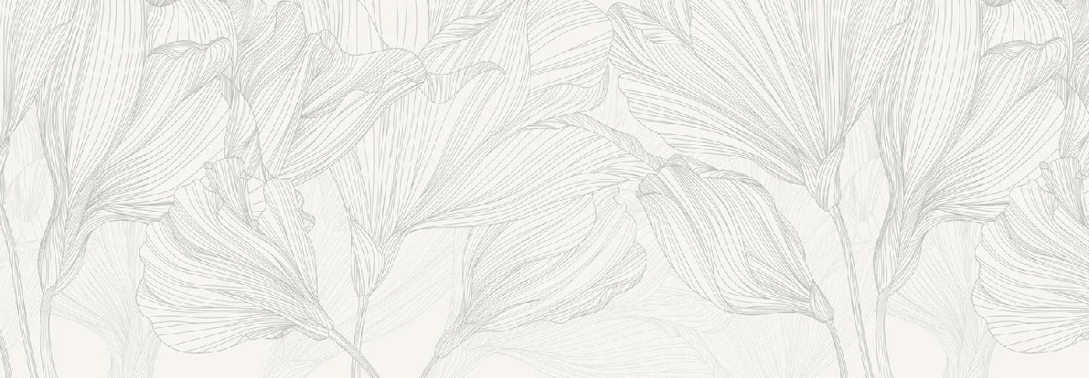 Panoramic wallpaper grey and white waltz of flowers