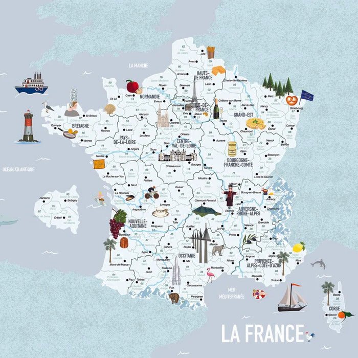 Papier peint carte de France enfant bleu, XXL, tendance