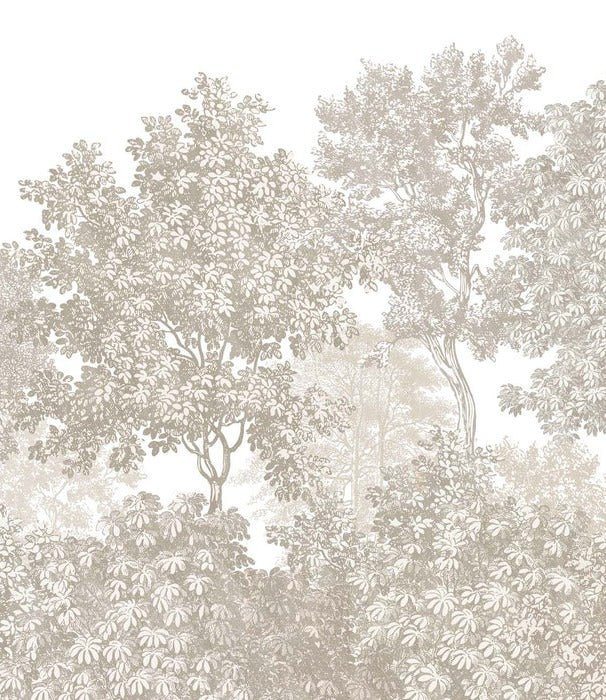 Landscape wallpaper forest engraving beige