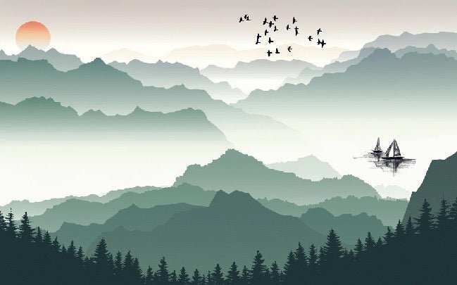 Mountain and sail on lake wallpaper