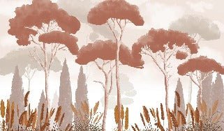 Terracotta cypress, pine and pampas grass wallpaper