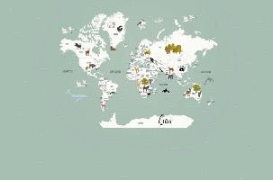 Children's French world map wallpaper green