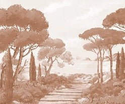 Terracotta coastal wallpaper