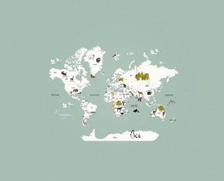 Children's French world map wallpaper green