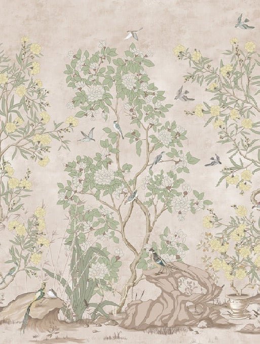 Panoramic wallpaper chinoiserie garden