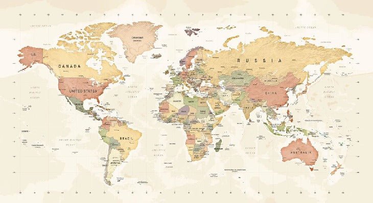 Papier peint panoramique carte du monde exploration, XXL, tendance