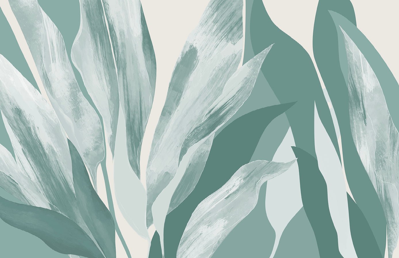 Papier peint panoramique étoffe florale vert d'eau, XXL, tendance