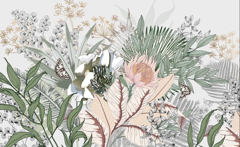 Botanical floral panoramic wallpaper