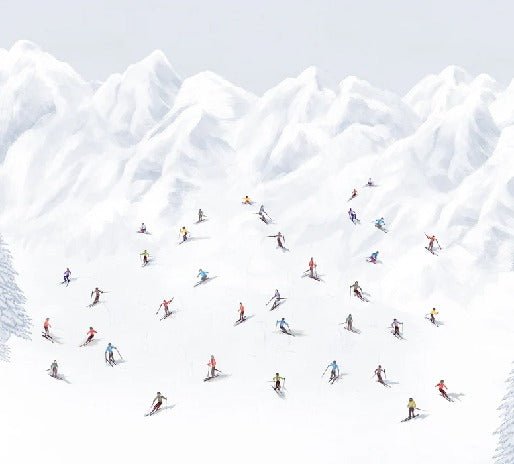 Colorful skiers mountain wallpaper