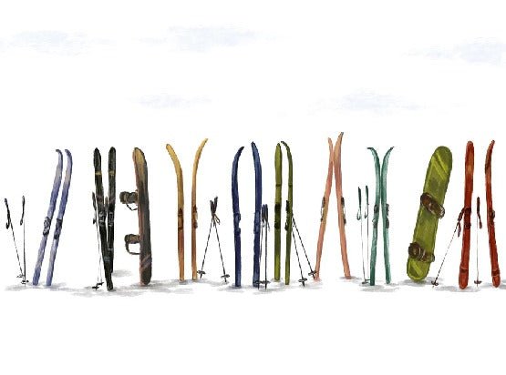Panoramic wallpaper colorful skis