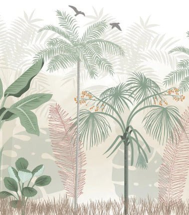 Panoramic pastel jungle wallpaper