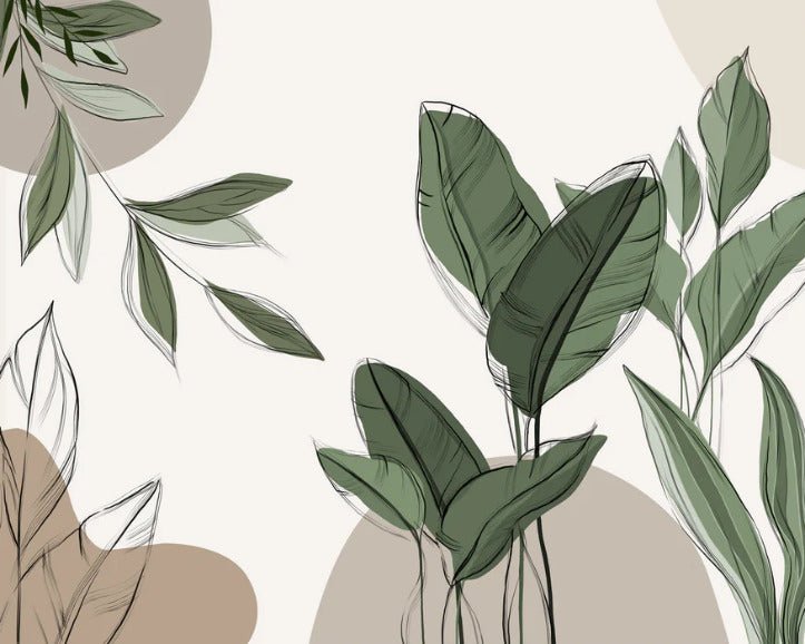 Graphic plant panorama wallpaper taupe
