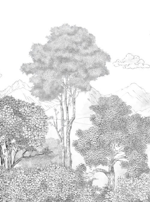 Forêts et Monts Crayonnés panoramic wallpaper