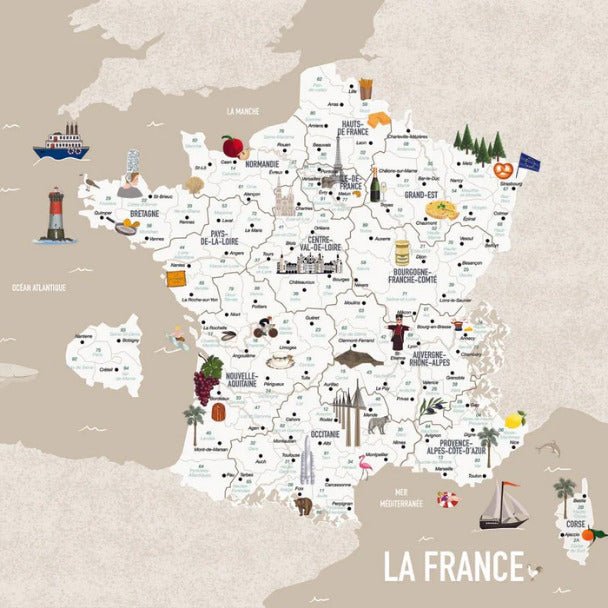 Children's map of France wallpaper beige