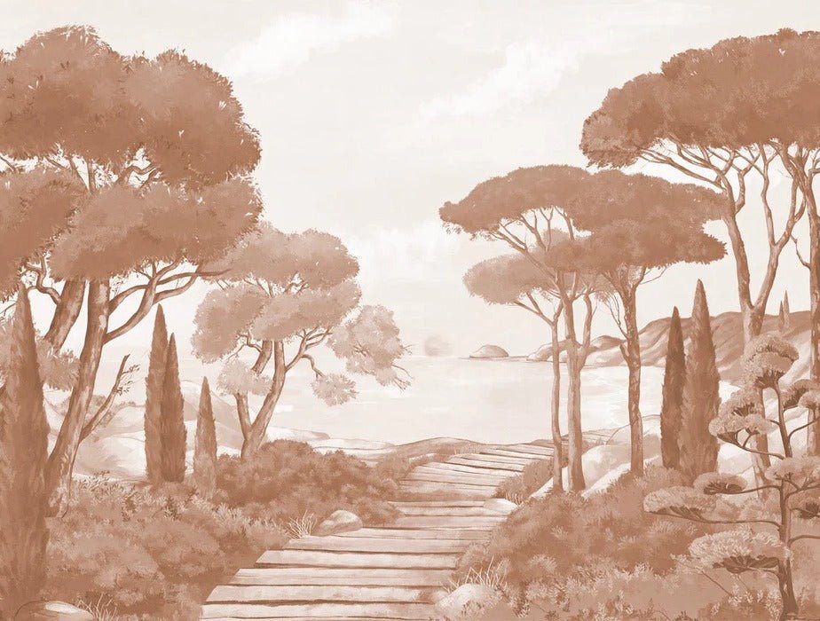 Terracotta coastal wallpaper