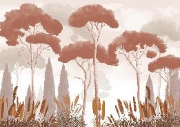 Terracotta cypress, pine and pampas grass wallpaper