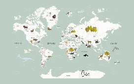 Children's French world map wallpaper green