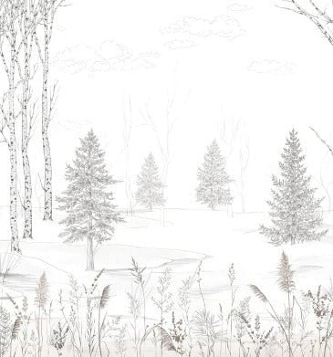 Black and white woodland wallpaper