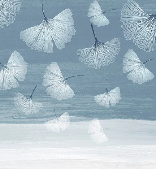 Papier peint panoramique japandi blue gingko, XXL, tendance