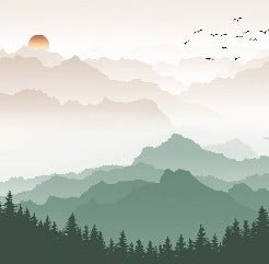 Mountain in mist wallpaper terracotta