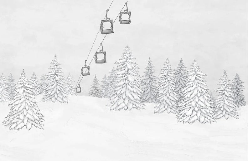 Papier peint montagne télécabine noir & blanc, XXL, tendance