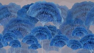 Contemporary ginkgo zen blue wallpaper