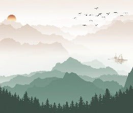 Mountain in mist wallpaper terracotta