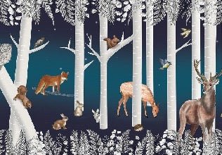 Papier peint enfant bois enchanté et ses animaux nuit étoilée, XXL, tendance