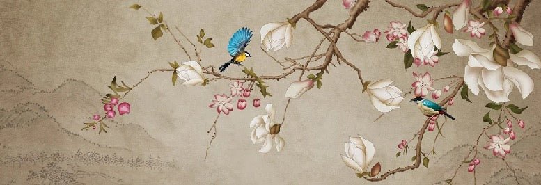 Romantic bird bathroom wallpaper