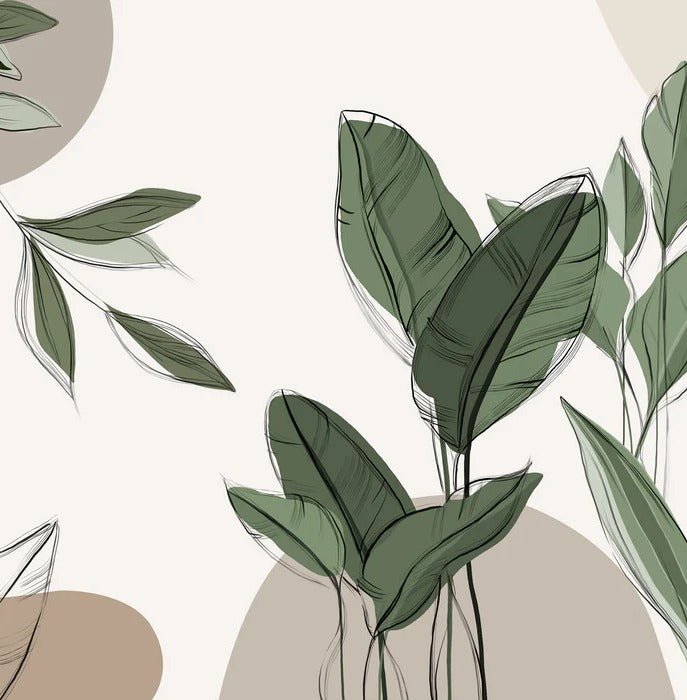 Graphic plant panorama wallpaper taupe