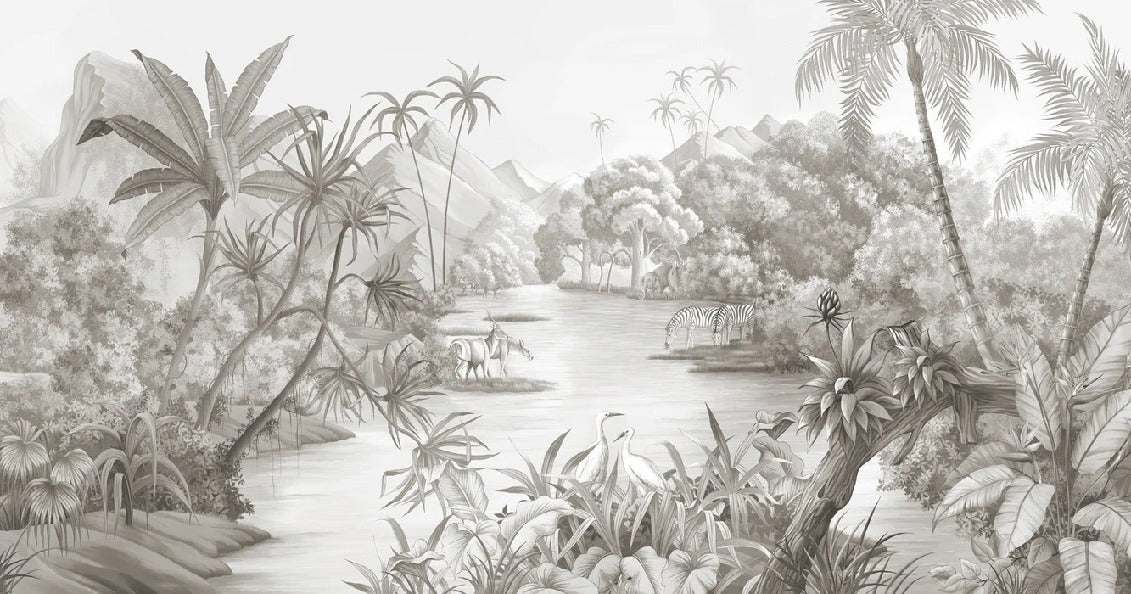 Picturesque jungle panoramic wallpaper