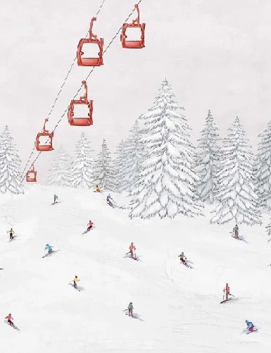 Colorful skiers gondola wallpaper
