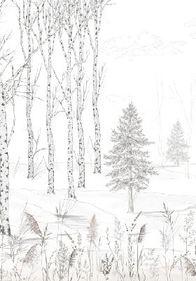 Papier peint forêt d'arbres noir et blanc, XXL, tendance