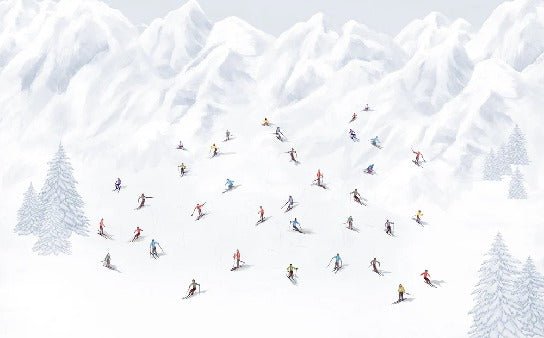 Colorful skiers mountain wallpaper