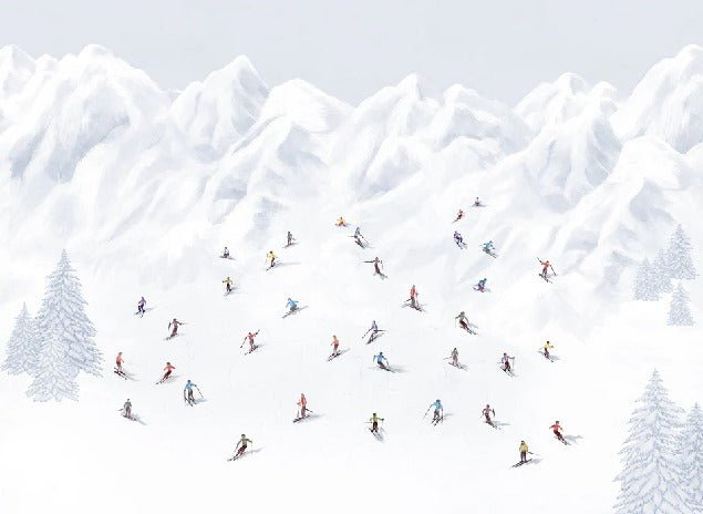 Colorful skiers mountain wallpaper