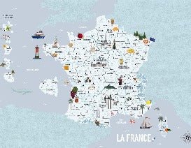 Children's map of France blue wallpaper