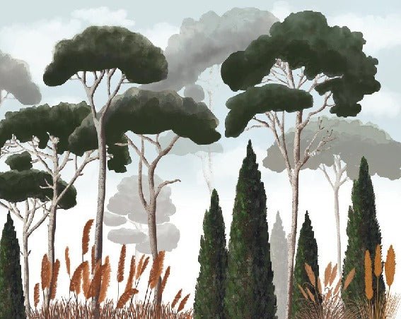 Custom wallpaper cypress pine and pampas grass