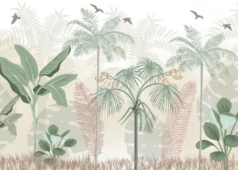 Panoramic pastel jungle wallpaper