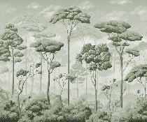 Panoramic pinewood voluptuous green wallpaper