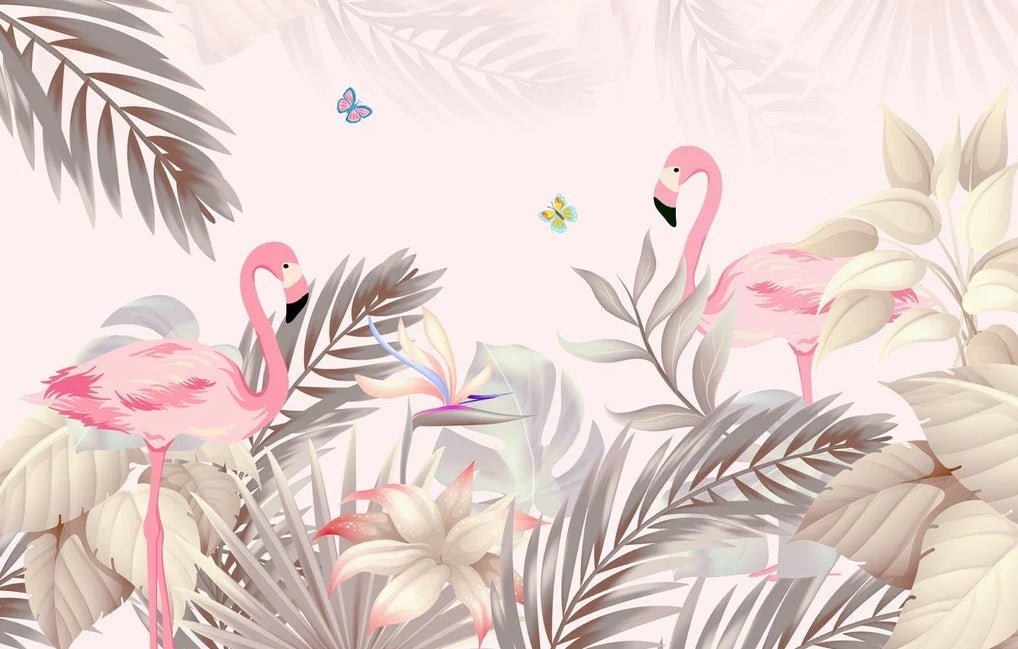 Palm & Flamant Rose wallpaper