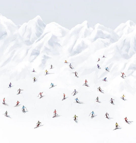 Colorful skiers mountain wallpaper